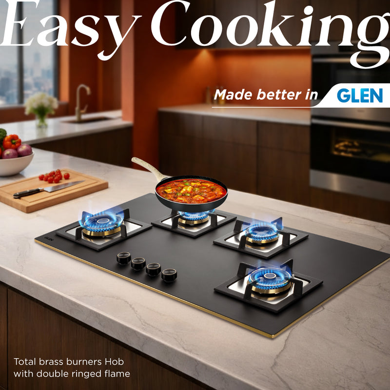 4 Burner DFVS Matt Glass Hob with 2 Triple Ring Total Brass Burners Auto Ignition (BH1094XLDFTHT2TRMG)
