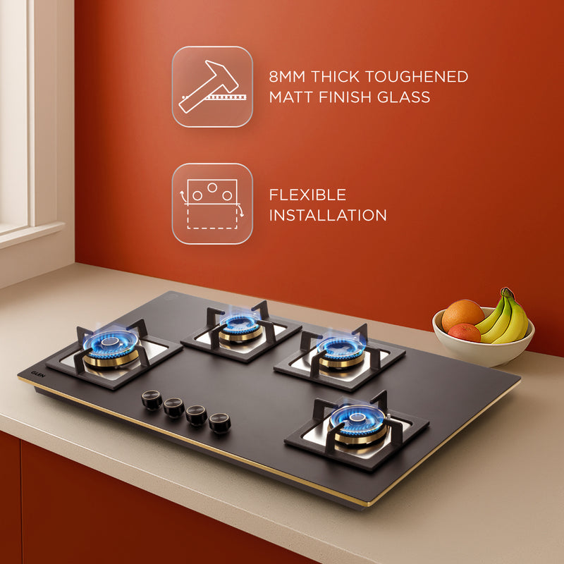 4 Burner DFVS Matt Glass Hob with 2 Triple Ring Total Brass Burners Auto Ignition (BH1094XLDFTHT2TRMG)