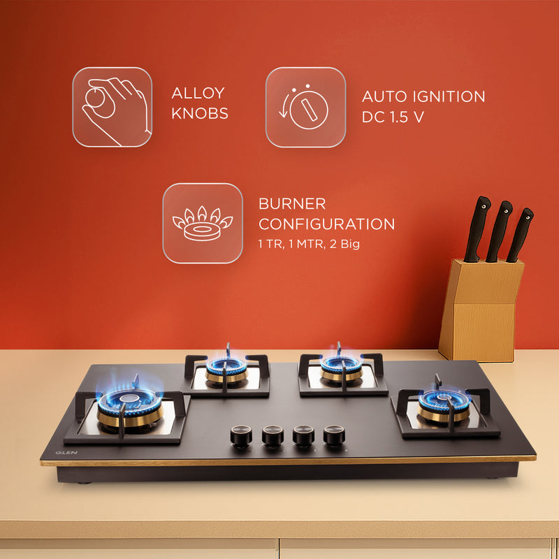 4 Burner DFVS Matt Glass Hob with 2 Triple Ring Total Brass Burners Auto Ignition (BH1094XLDFTHT2TRMG)