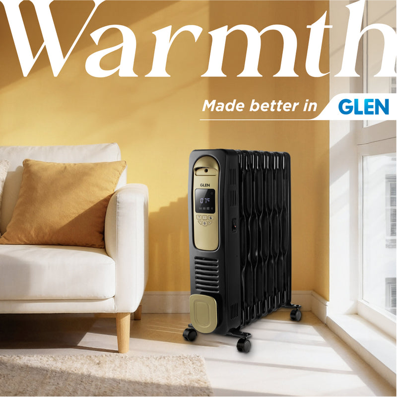 Oil Filled Radiator Room Heater with Turbo Ceramic Fan Black (7015OR) - 9/11/13 Fin