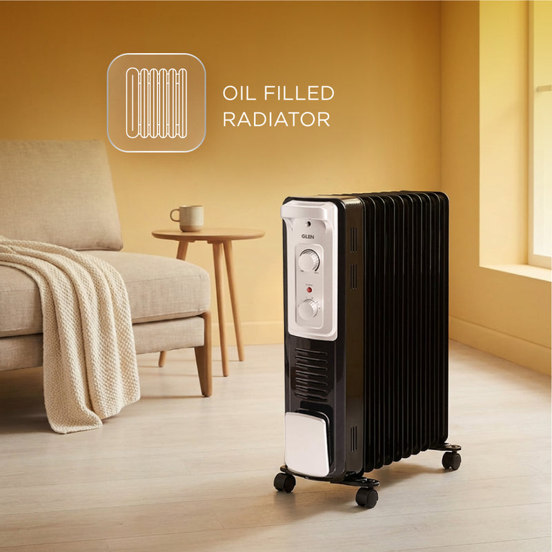 Oil Filled Radiator Room Heater with Turbo Ceramic Fan Black (7015OR) - 9/11/13 Fin