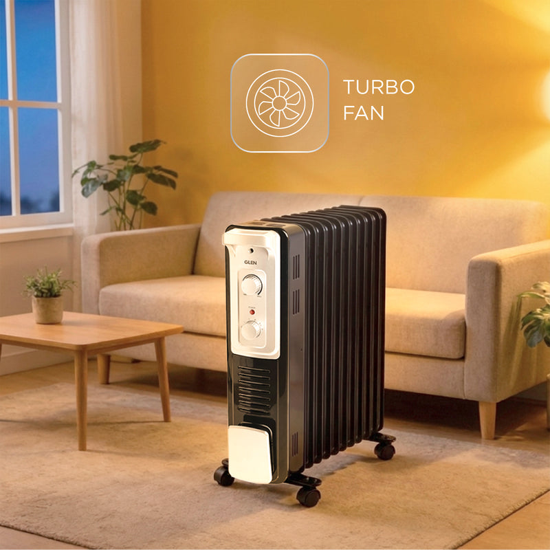Oil Filled Radiator Room Heater with Turbo Ceramic Fan Black (7015OR) - 9/11/13 Fin