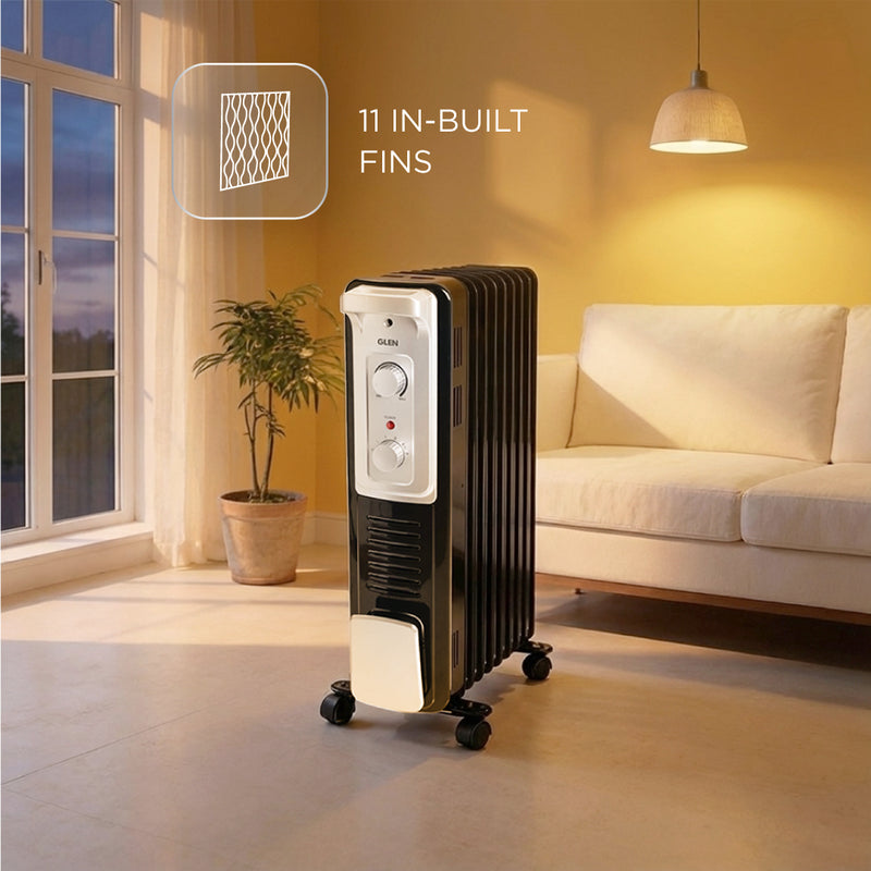 Oil Filled Radiator Room Heater with Turbo Ceramic Fan Black (7015OR) - 9/11/13 Fin