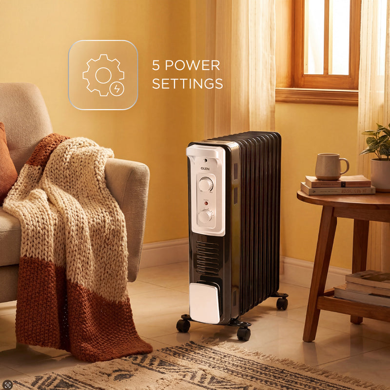 Oil Filled Radiator Room Heater with Turbo Ceramic Fan Black (7015OR) - 9/11/13 Fin