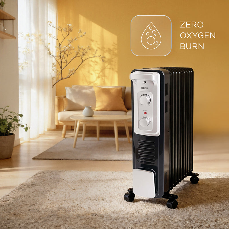Oil Filled Radiator Room Heater with Turbo Ceramic Fan Black (7015OR) - 9/11/13 Fin
