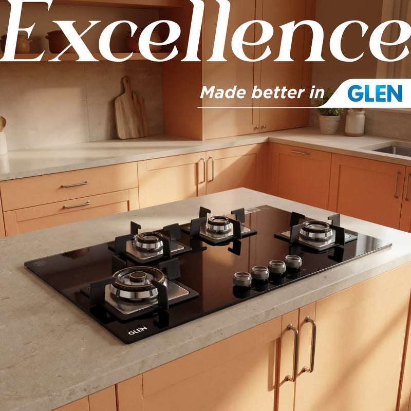 4 Burner Built-in Glass Gas Hob Top Double Ring Forged Brass Burner (1094XLSQHTDBTR)