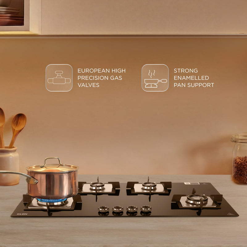 4 Burner Built-in Glass Gas Hob Top Double Ring Forged Brass Burner (1094XLSQHTDBTR)