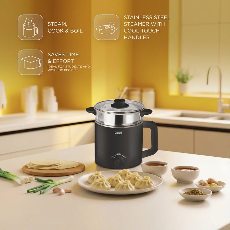 Multi Cook Electric Kettle, 1.5 Litre Steam, Cook & Boil 600W- Silver and Black (9016)