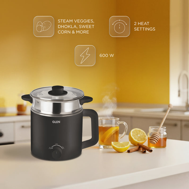 Multi Cook Electric Kettle, 1.5 Litre Steam, Cook & Boil 600W- Silver and Black (9016)