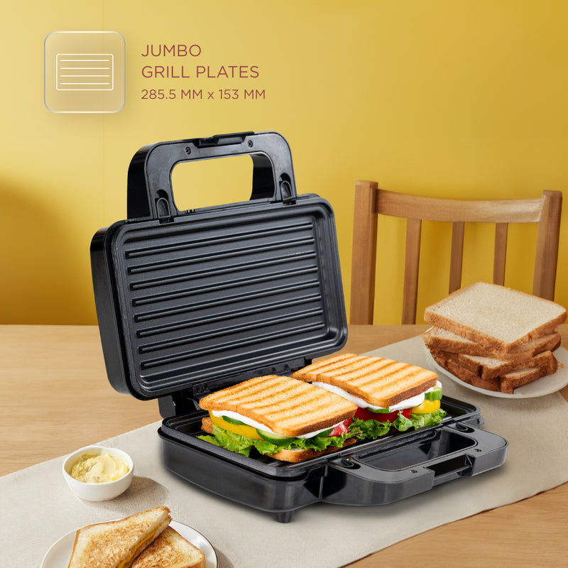 Electric Jumbo Sandwich Maker Grill with Non-Stick Coating Plates, 1000W - (SA3025JGRILL)
