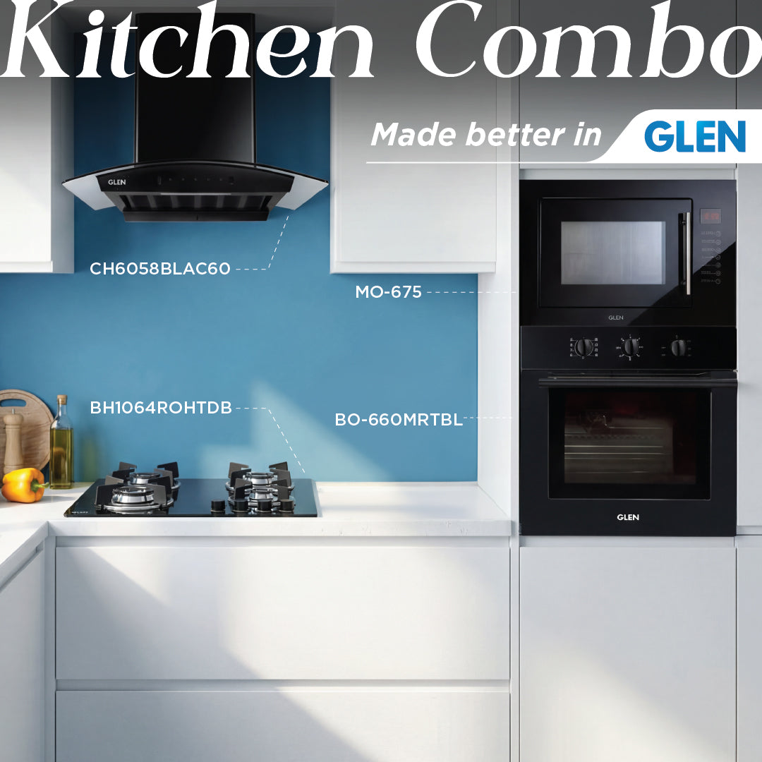 Built-In-Oven (BO-660MRTBL) + Glen Built-in-Microwave (MO-675) + Built In HobTop (BH1064ROHTDB) + Cooker Hood (CH6058BLAC60)