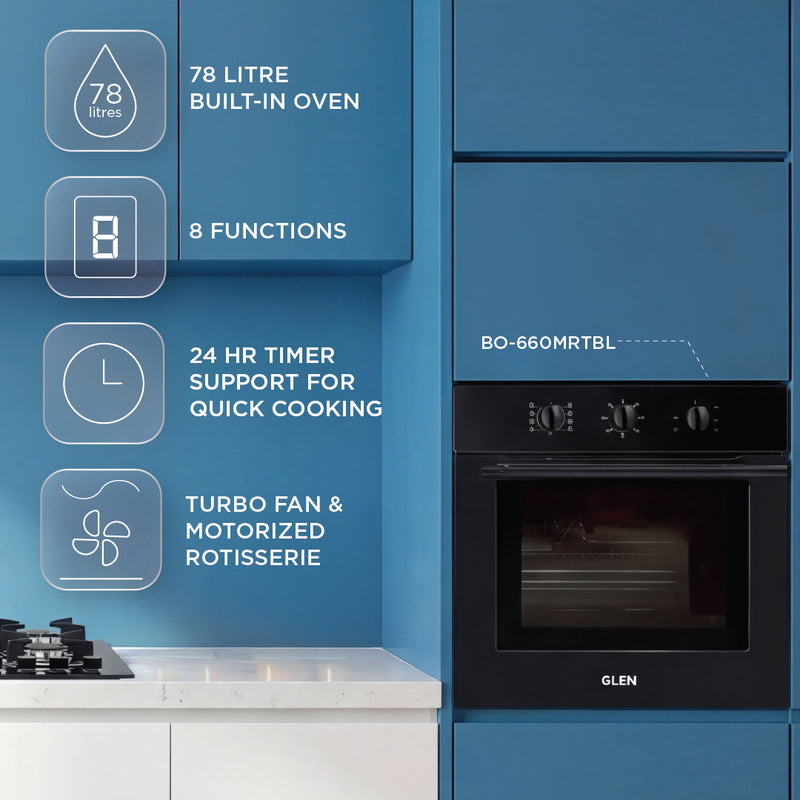 Built-In-Oven (BO-660MRTBL) + Glen Built-in-Microwave (MO-675) + Built In HobTop (BH1064ROHTDB) + Cooker Hood (CH6058BLAC60)