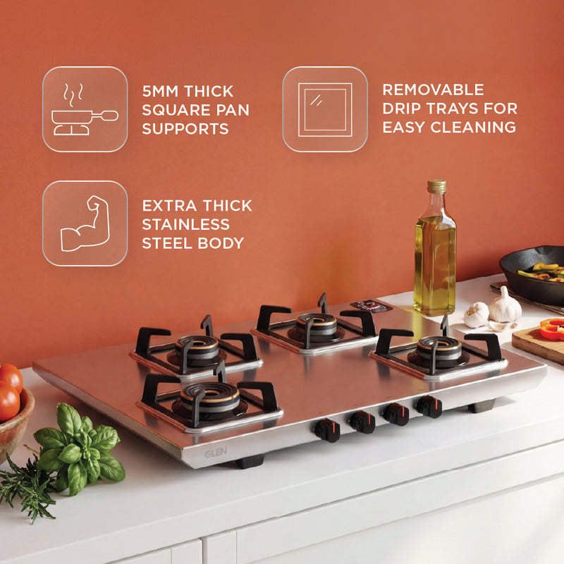 4 Burner Ultra Tuff Stainless Steel Gas Stove with Multi Ring Forged Brass Burner & Drip trays (CT1054UTDTSS)