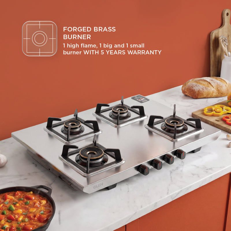 4 Burner Ultra Tuff Stainless Steel Gas Stove with Multi Ring Forged Brass Burner & Drip trays (CT1054UTDTSS)