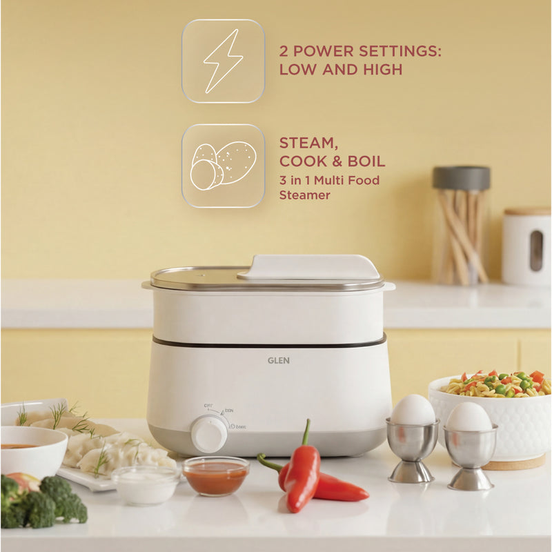 3 in 1 Multi Food Steamer - Steam, Cook & Boil, 2 Power Settings, 600W - (SA-3051MFS)