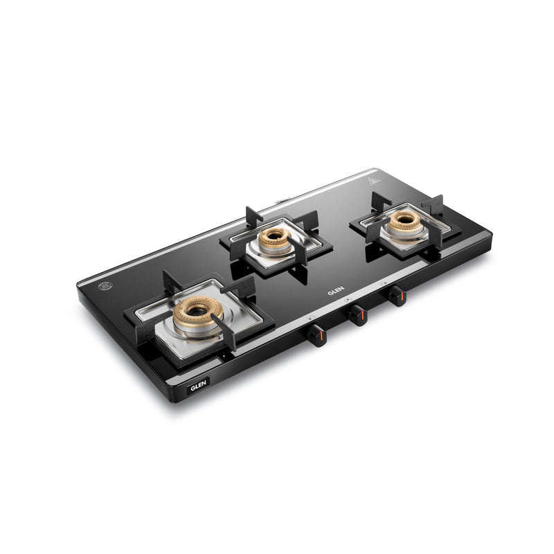 3 Burner Ultra Slim Mirror Glass Gas Stove with High Flame Forged Brass Burner - Manual / Auto Ignition (CT1035USMI)