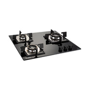 3 Burner Built in Glass Hob with Double Ring Forged Brass Burner Auto Ignition