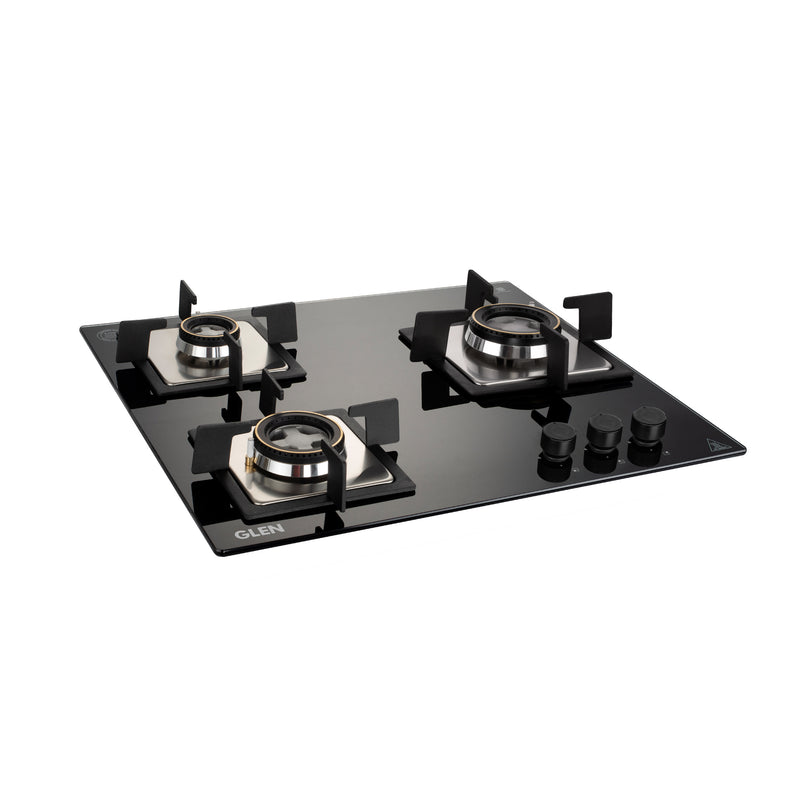 3 Burner Built in Glass Hob with Double Ring Forged Brass Burner Auto Ignition