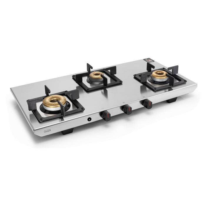 Buy Gas Stove 3 Burner Stainless Steel Brass Burner Online Glen Glen Appliances Pvt. Ltd