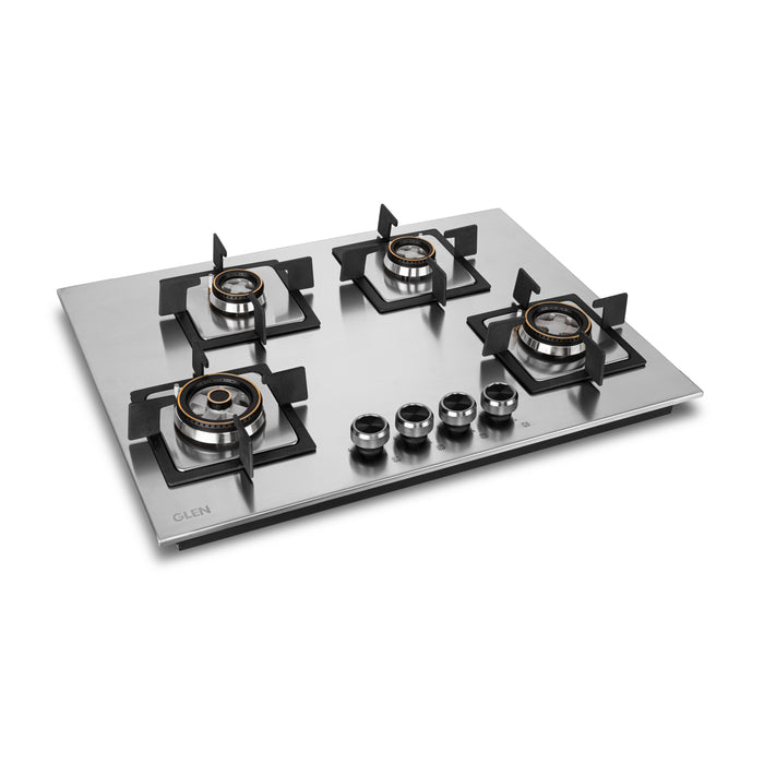 4 Burner Stainless Steel Hob Top Triple Ring, Double Ring Forged Brass Burners Auto Ignition (BH1074SQHTSSDBMT70)