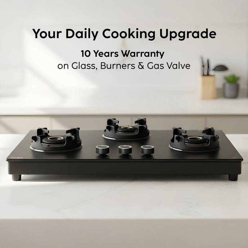 3 Burner Ultra Slim Matt Glass LPG Stove with High Flame Forged Brass Burner (CT1037USMG)