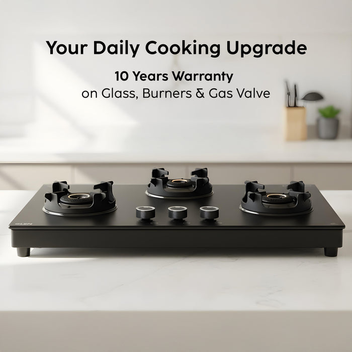 3 Burner Ultra Slim Matt Glass LPG Stove with High Flame Forged Brass Burner (CT1037USMG)