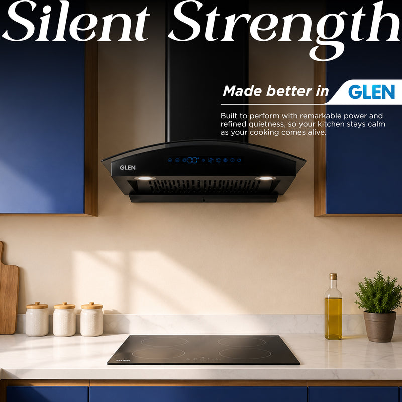 Auto Clean Curved Glass Chimney with Inverter Technology, BLDC Motor 1400 m³/h - 60/76/90cm (6069 BL BLDC AC )