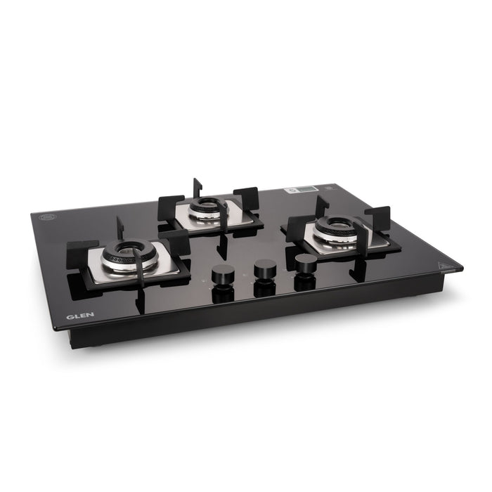 3 Burner Glass Hob Top with with Italian Double Ring Burners Auto Ignition (BH 1073 SQ HT IN 70)