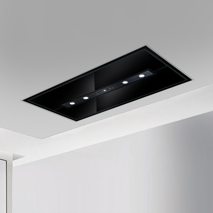 Ceiling Mounted Kitchen Chimney Cassette Island Remote Control 95/120cm 1250 m3/h with Baffle Filters -Black (CH1010INCS)
