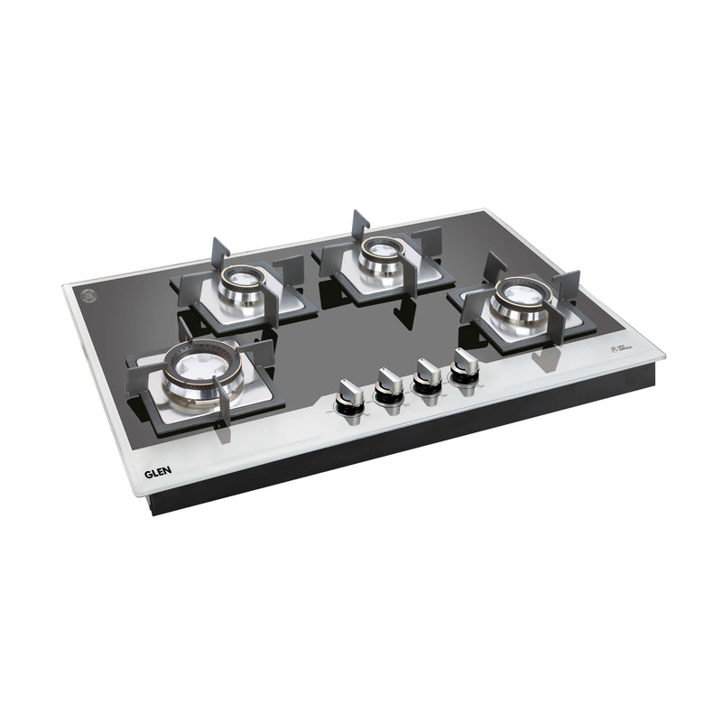 4 Burner Glass Hob Top with Double Ring Forged Brass Burner Auto Ignition (1074 SQ HT BW)