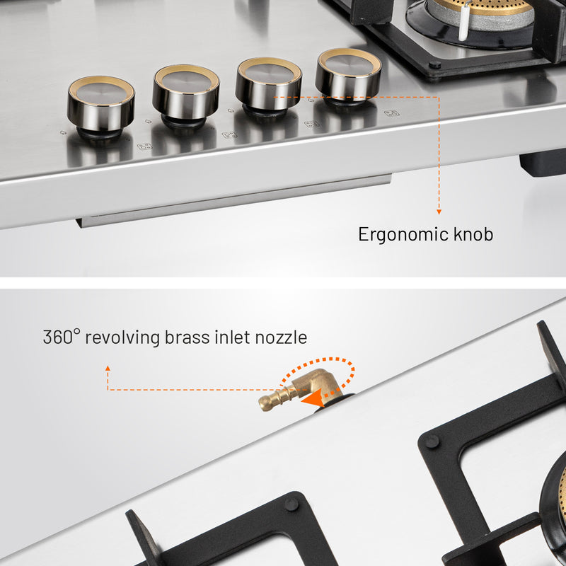 4 Burner Ultra Tuff Free Standing Hob with Forged Brass Burners Auto Ignition (BH1074SQFSUTSSAI)