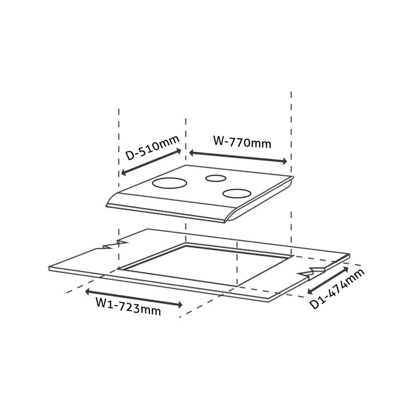 3 Burner Extra Large Glass Gas Hob Top with Triple Ring, Total Double Ring Brass Burner with Flame Failure Device Auto Ignition (1073XLCIHTTDBS)