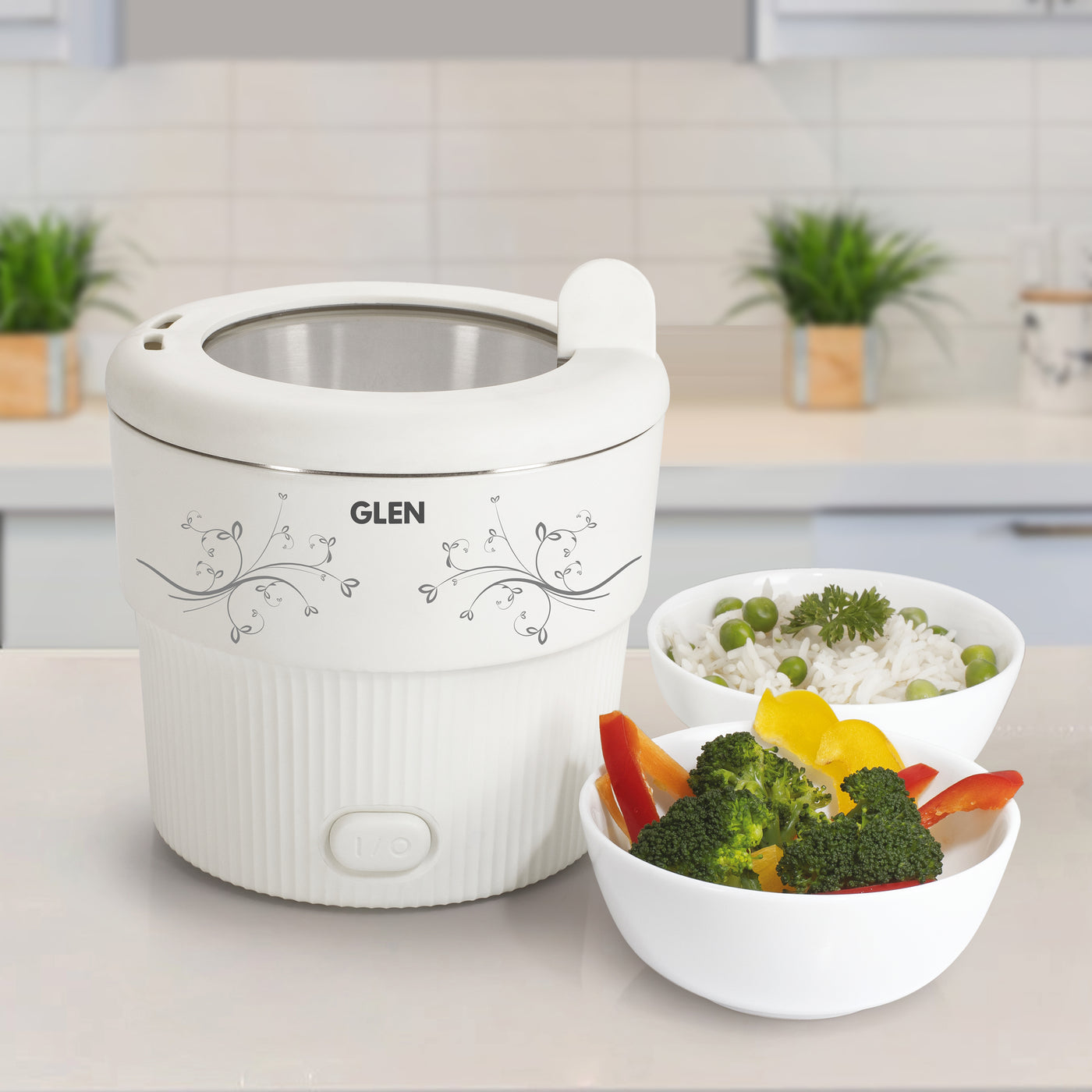 Electric Mini Cooker, 0.8 Litre Steam, Cook & Boil 500W- White and Red ...