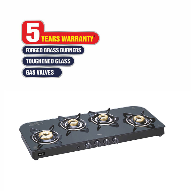 4 Burner Glass Gas Stove Extra Wide 1 High Flame 3 Forged Brass Burner Auto Ignition (CT1049GTFBAI)