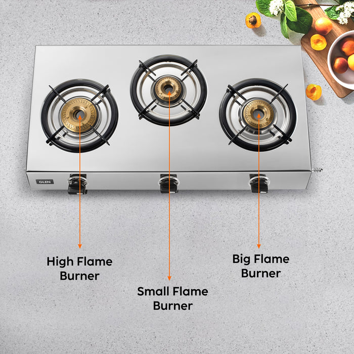 3 Burner Stainless Steel Gas Stove with High Flame Brass Burner (CT1036SSHFBB)