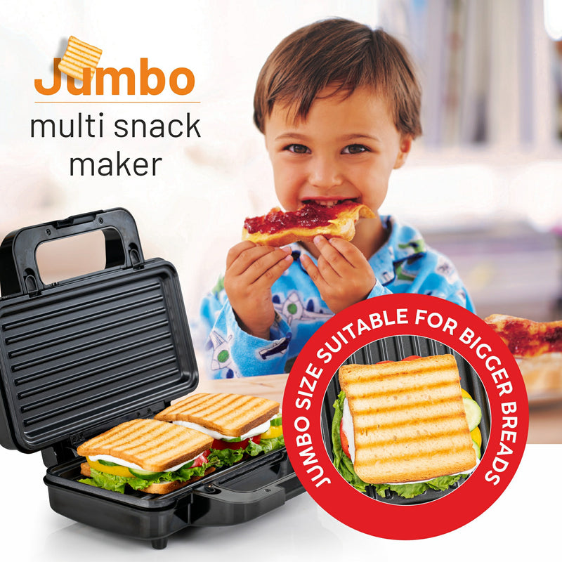 Electric Jumbo Multi Snack Maker with 3 sets of Sandwich, Grill & Waffle Non-Stick Plates, 1000W - (SA3023JMSM)
