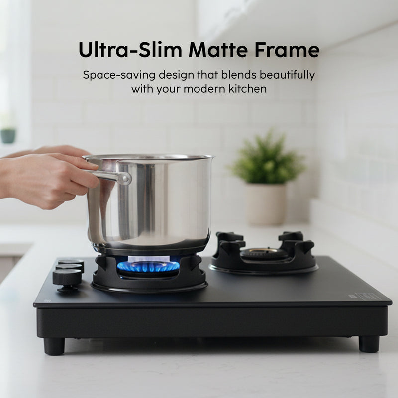 3 Burner Ultra Slim Matt Glass LPG Stove with High Flame Forged Brass Burner (CT1037USMG)