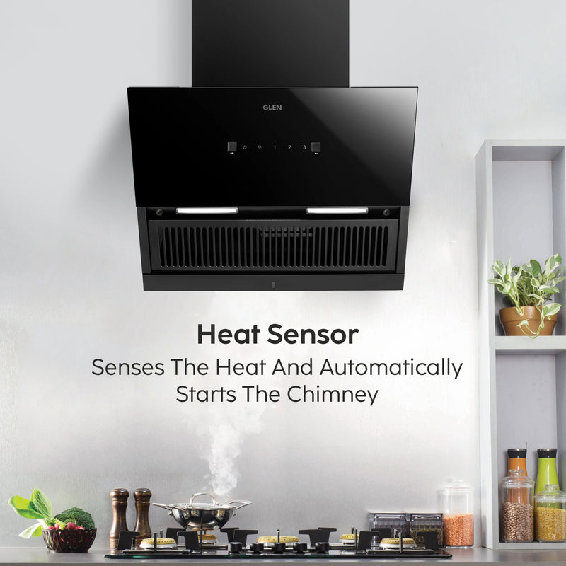 Auto Clean Glass Filterless Chimney with Heat Sensor 1400 m3/h 60/75/90cm (CH 6064 HSR BL AC)