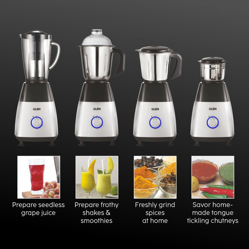 Mixer Grinder 750W with 1 Transparent Jar 3 Stainless Steel Jars - Black & Silver (SA4023PLATINUM)