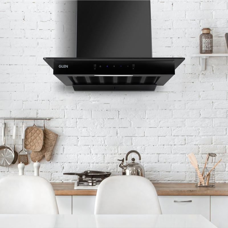 Auto Clean Slim Glass Filter less Kitchen Chimney with Motion Sensor 60/90cm, 1200 m3/h (6062 SLIM BL AC)