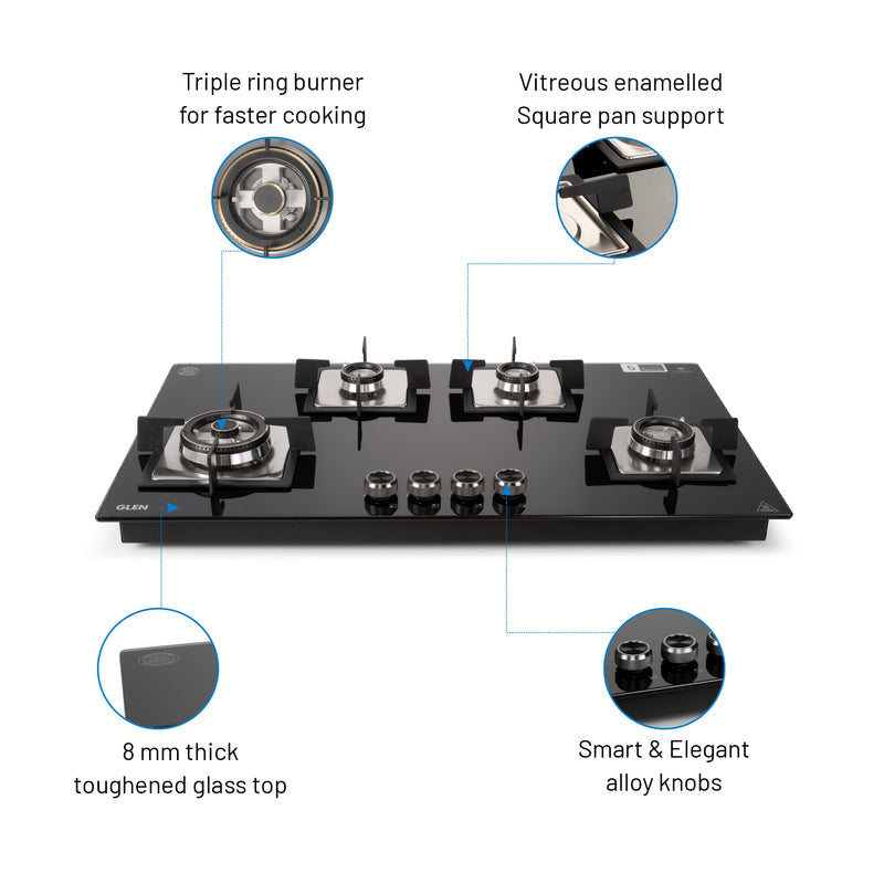Built-In-Oven 651 MR+Turbo Black (BO-651MRTBL) + Glen Built-In-Microwave Black 25L (MO-674BL) + Built in Hob (BH1094XLSQHTDBTR) + Filterless Auto Clean Chimney (CH6058DIBLAC90)