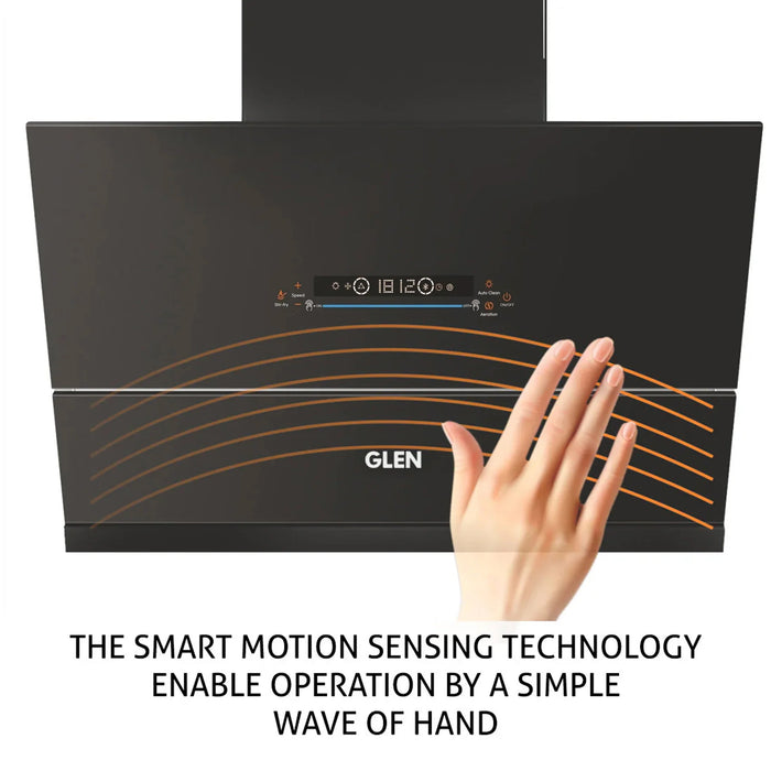 Auto Clean Glass Filterless Chimney with Inverter Technology, BLDC Motor 60/75/90cm 1600 m3/h -Black (6074 AC)