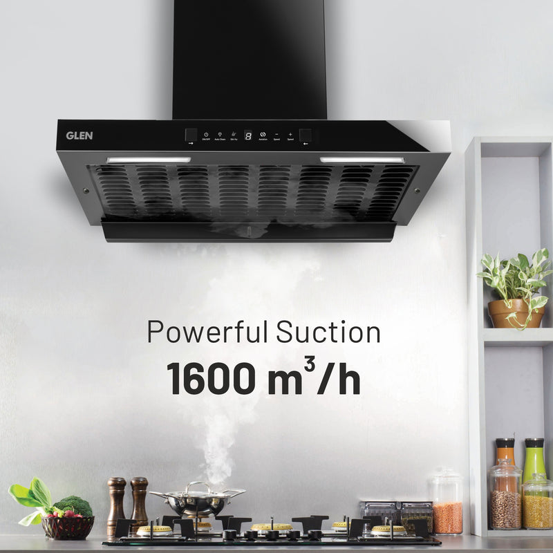 Auto clean filterless chimney with powerfful 1600m3/h suction