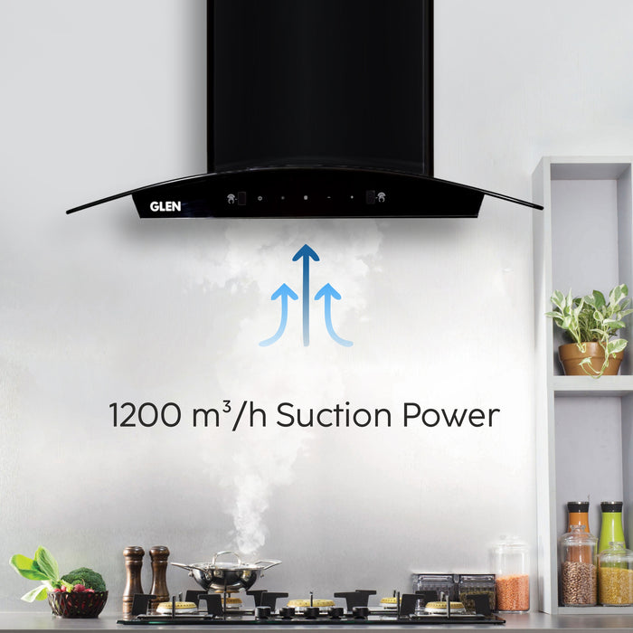 Auto Clean Curved Glass Filterless Kitchen Chimney with Motion Sensor 1200 m3/h (6060 BL AC 60/90cm)