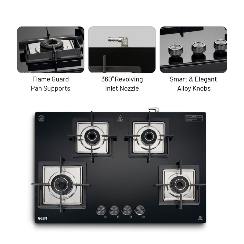 4 Burner Ultra Slim Top Knob Glass Cooktop with High Efficiency Forged Brass Burners - (CT1047USTN)