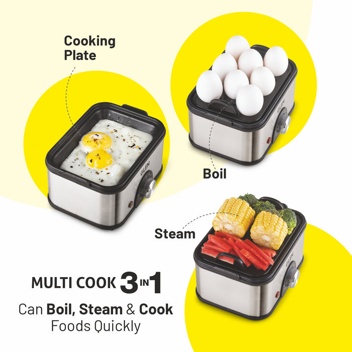 3 in 1 Electric Multi Cooker Egg Boiler with Extra Layer Rack - Steam, Cook & Boil, 45 Minutes Timer, 350W -(3035MCPLUS)