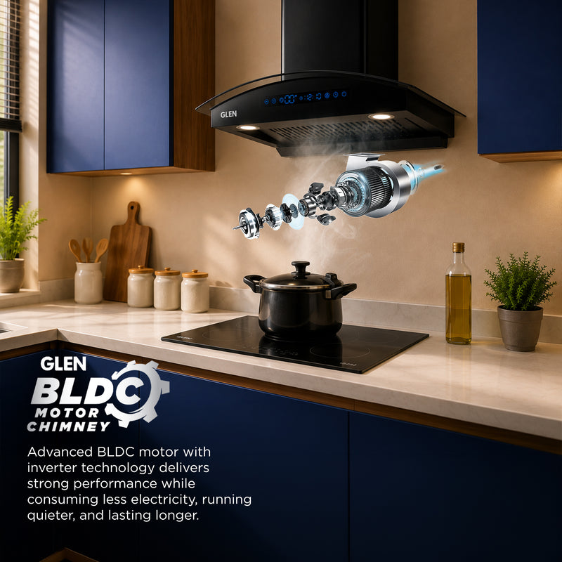 Auto Clean Curved Glass Chimney with Inverter Technology, BLDC Motor 1400 m³/h - 60/76/90cm (6069 BL BLDC AC )