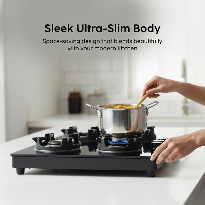 4 Burner Ultra Slim Matt Glass LPG Stove with High Flame Forged Brass Burner (CT1045USMG)