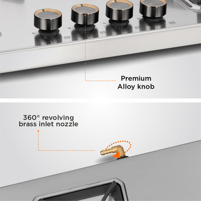 4 Burner Ultra Tuff Stainless Steel Gas Stove with High Efficiency Forged Brass Burners, Top Knobs - Manual/Auto Ignition (CT1054UTTNDTSS)