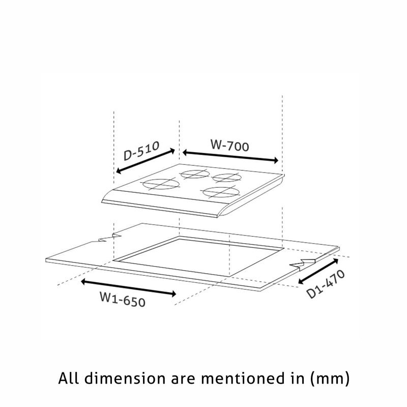 4 Burner Glass Hob Top with Double Ring Forged Brass Burner Auto Ignition (1074 SQ HT DB)